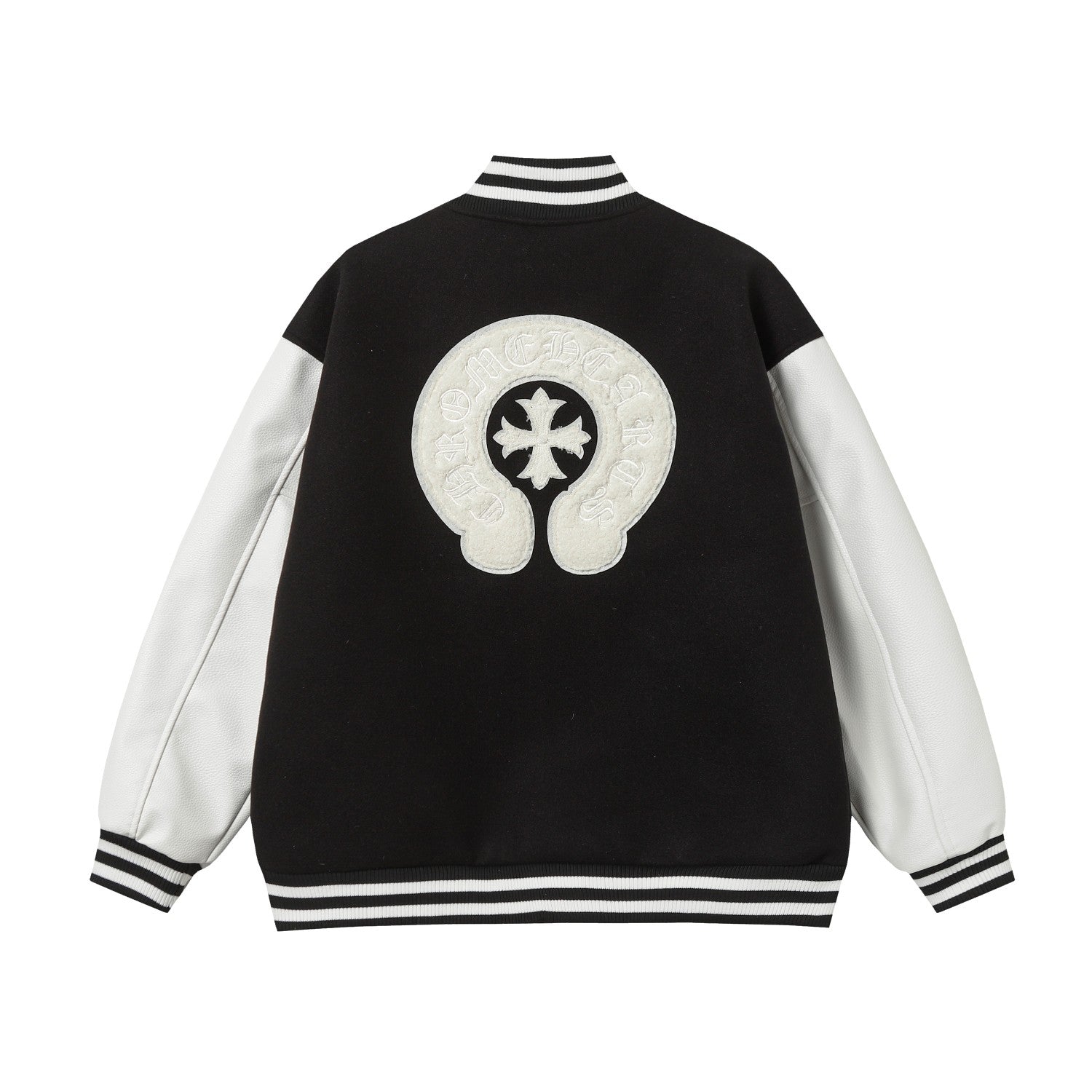 Chrome-Hearts Varsity Jacket - Black White Gothic Baseball Coat 2206