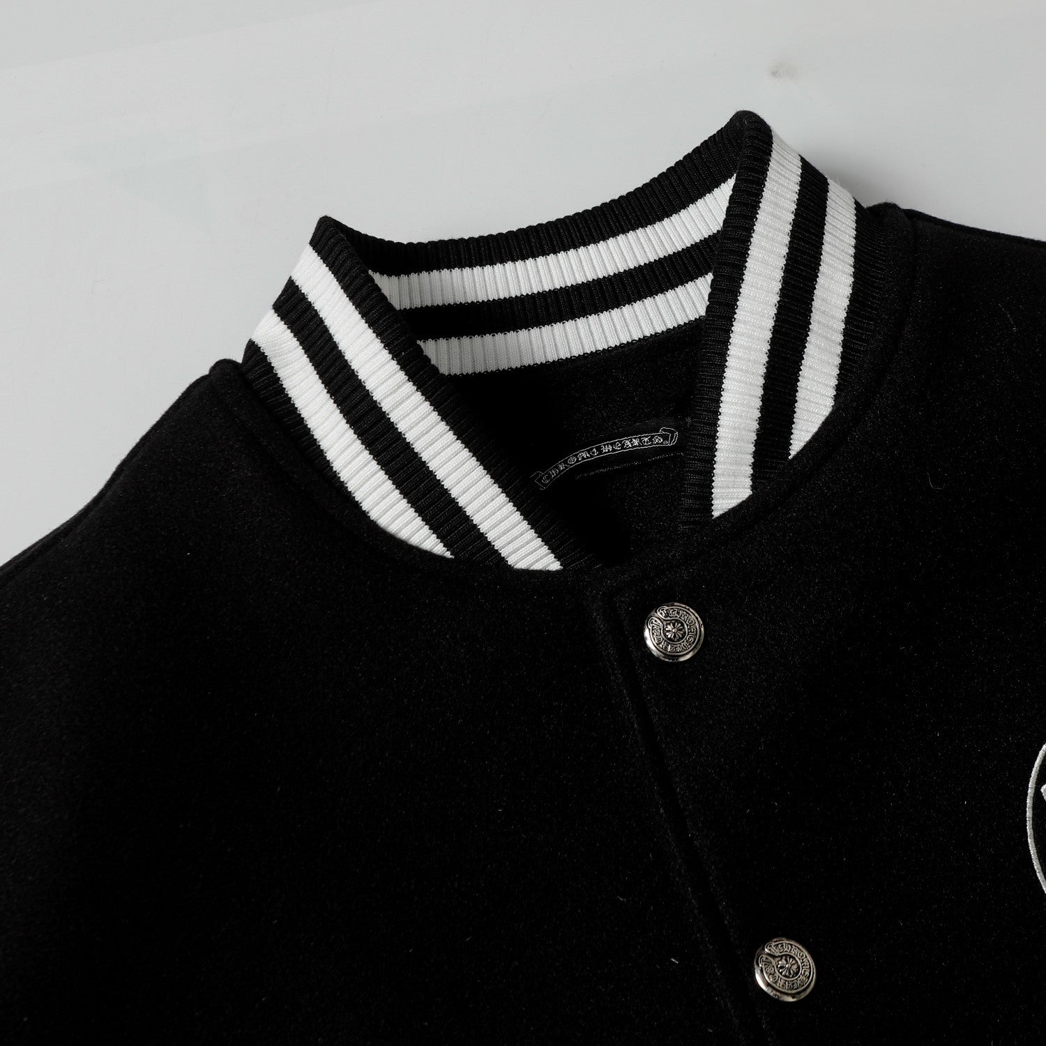 Chrome-Hearts Layered Cross Varsity Jacket - Black White Street Style Outerwear 2208